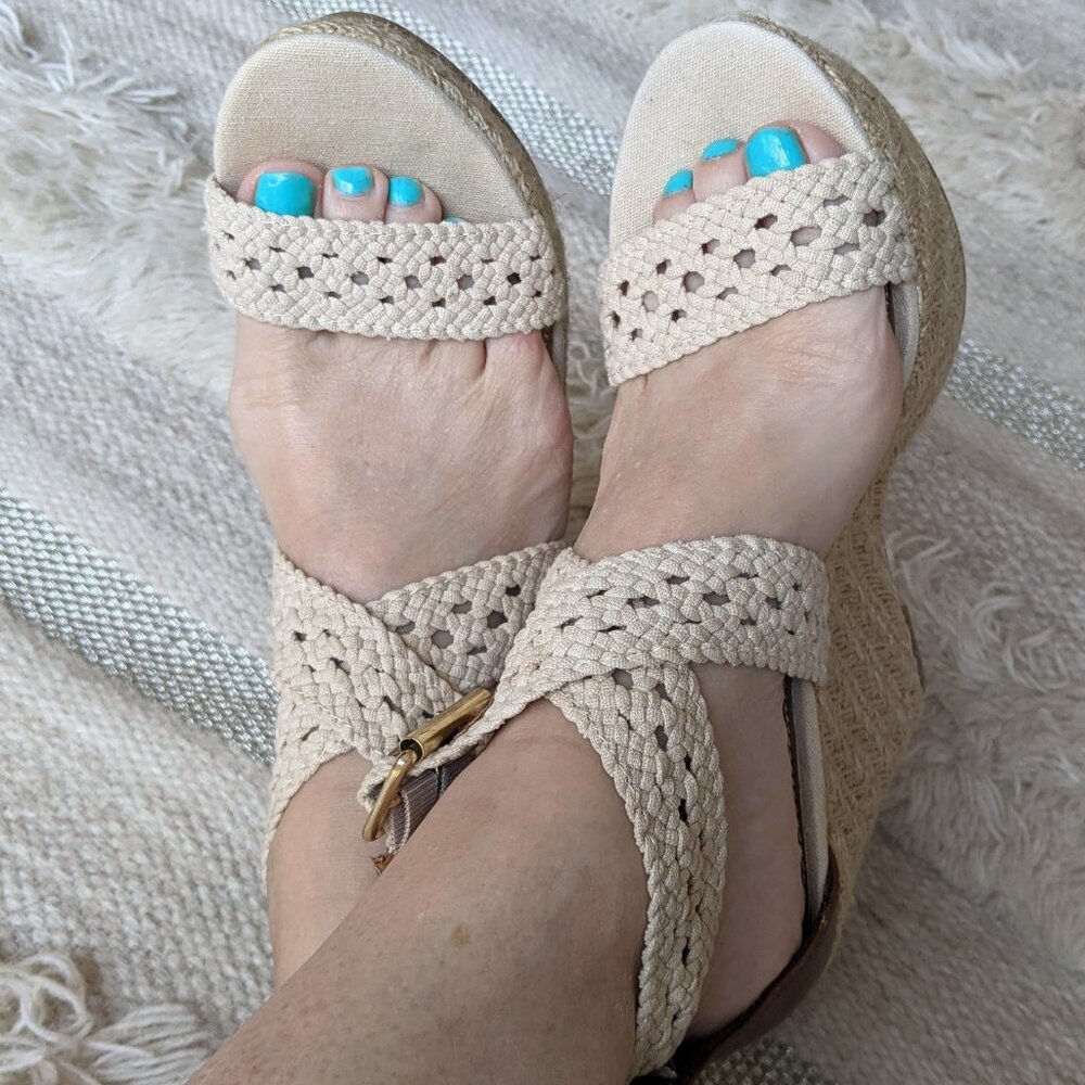 Brash Strappy Macrame Wedge Sandals - Size 8 - Tan/Beige Boho/Espadrilles